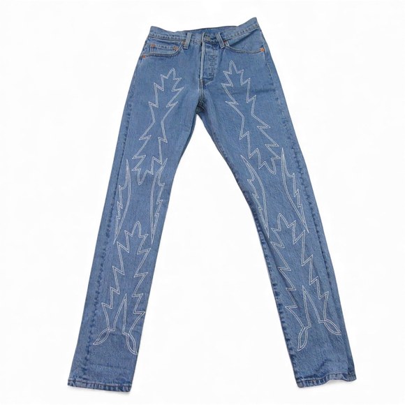 Levis Denim - Levis Womens 501S Premium Jeans 26 X 30 Skinny Medium Wash Blue Embroidered